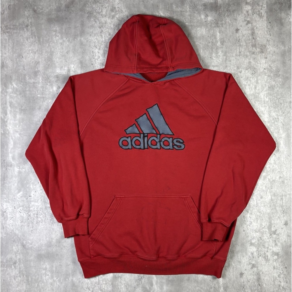 Vintage 90s Adidas Red Pullover Embroidered Logo Hoodie Adult size Medium